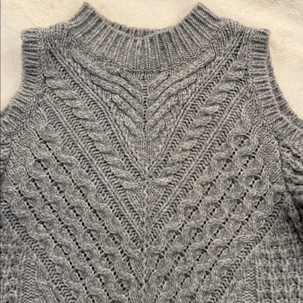 Express Medium Gray Cold Shoulder Cable Knit Swea… - image 4